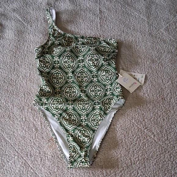Lemlem Green Patterned One-Shoulder Swimsuit - Picture 3 of 5